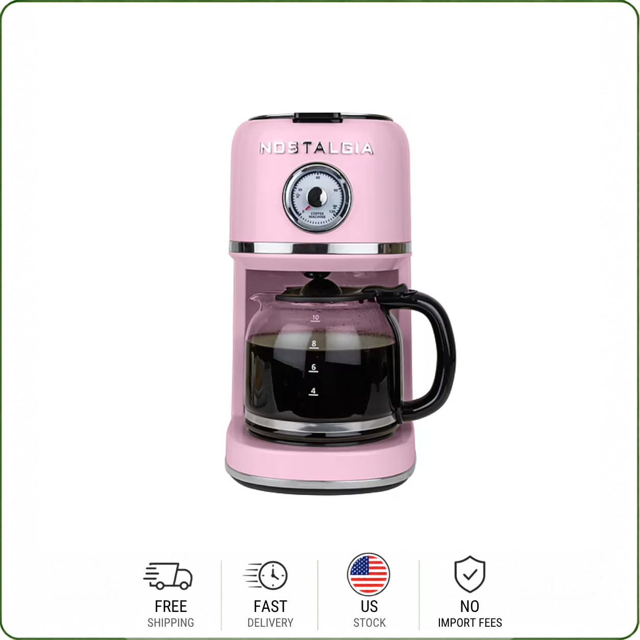 Nostalgia Classic Retro Coffee Maker 10-Cup Automatic Drip Pink