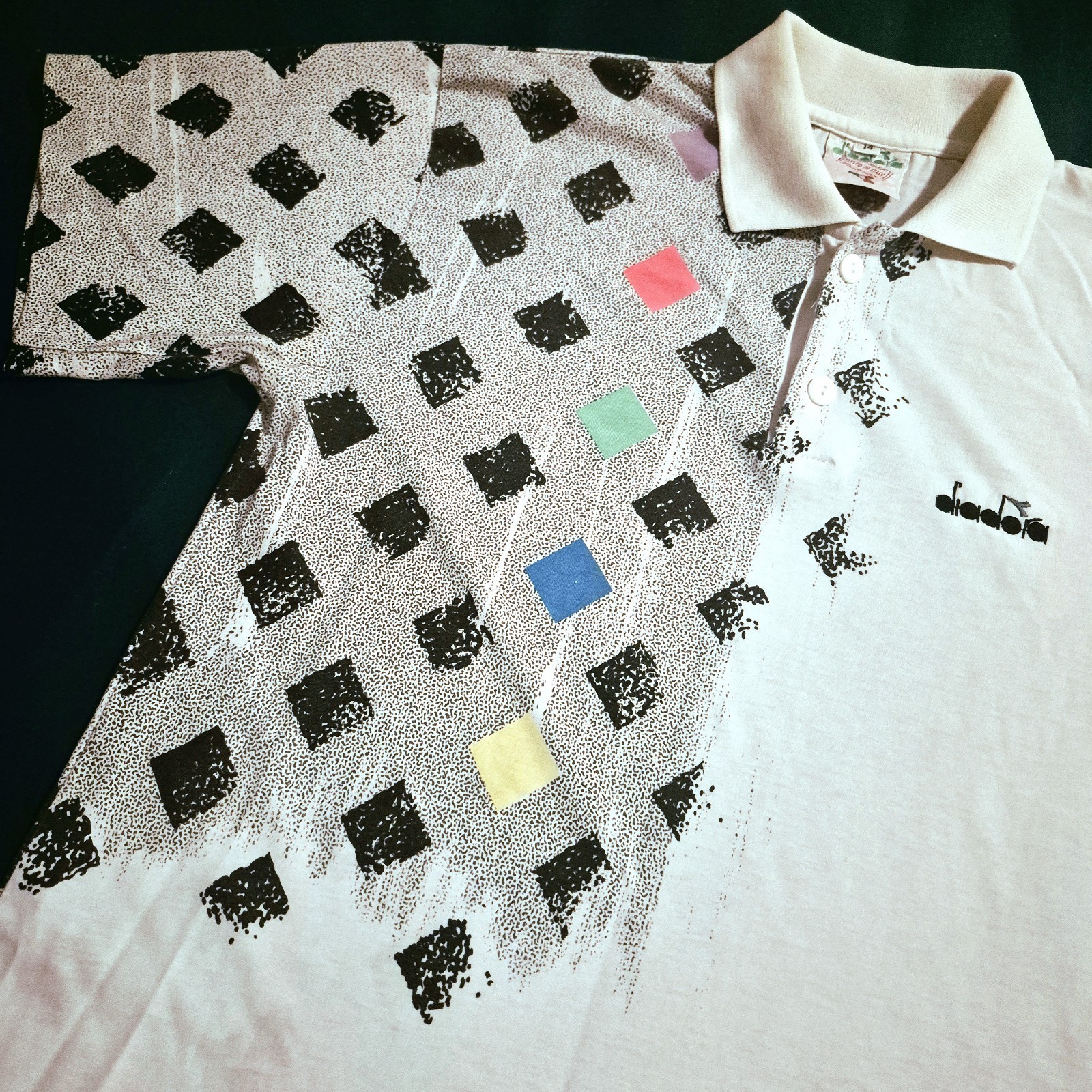 VTG 90s Diadora White Geometric Print Collared Tennis Polo Shirt - Made In Italy VTG 90s Diadora White Geometric Print Collared Tennis Polo Shirt - Made In Italy