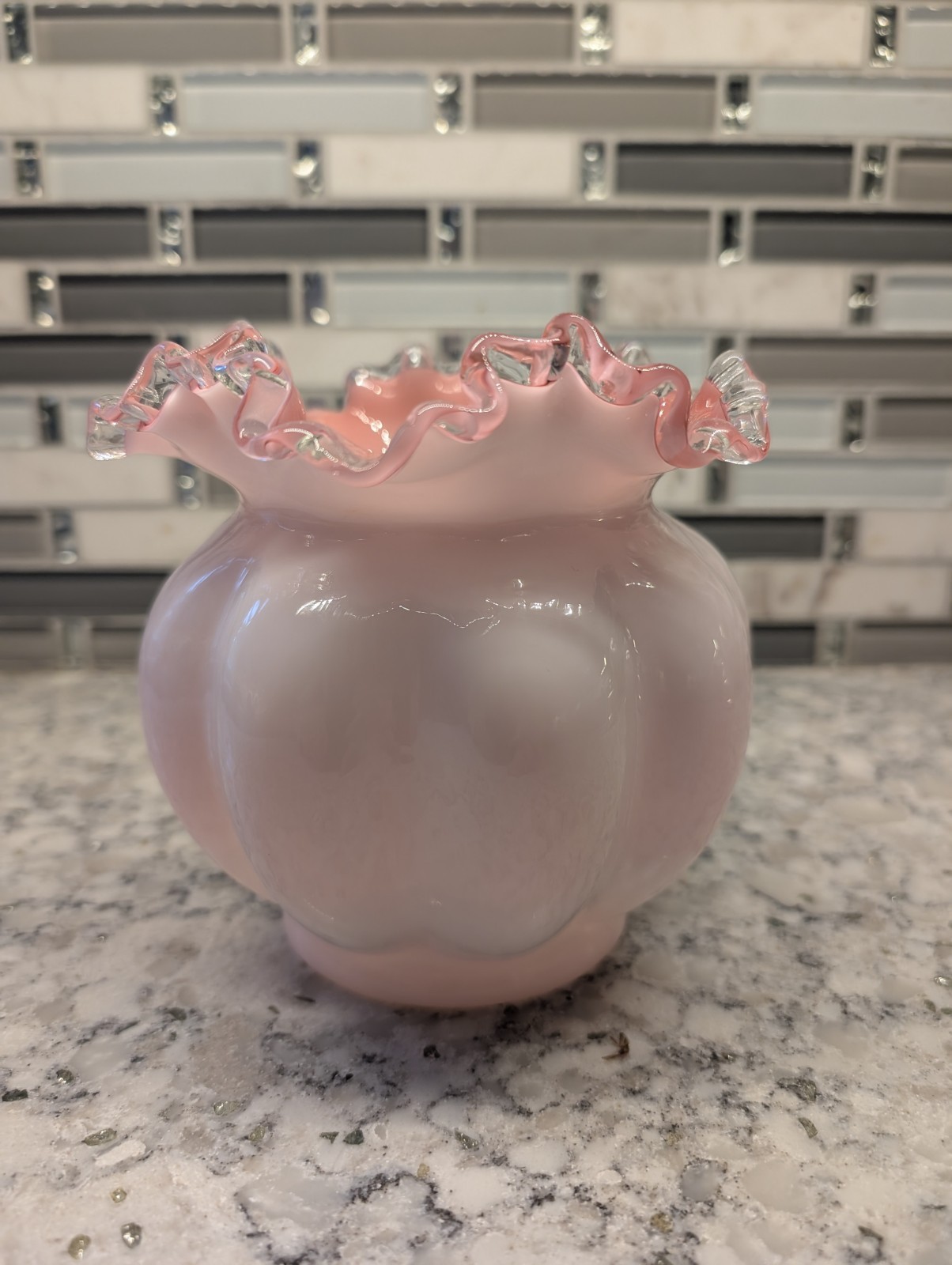 Vintage Fenton Peach Crest Art Glass Vase