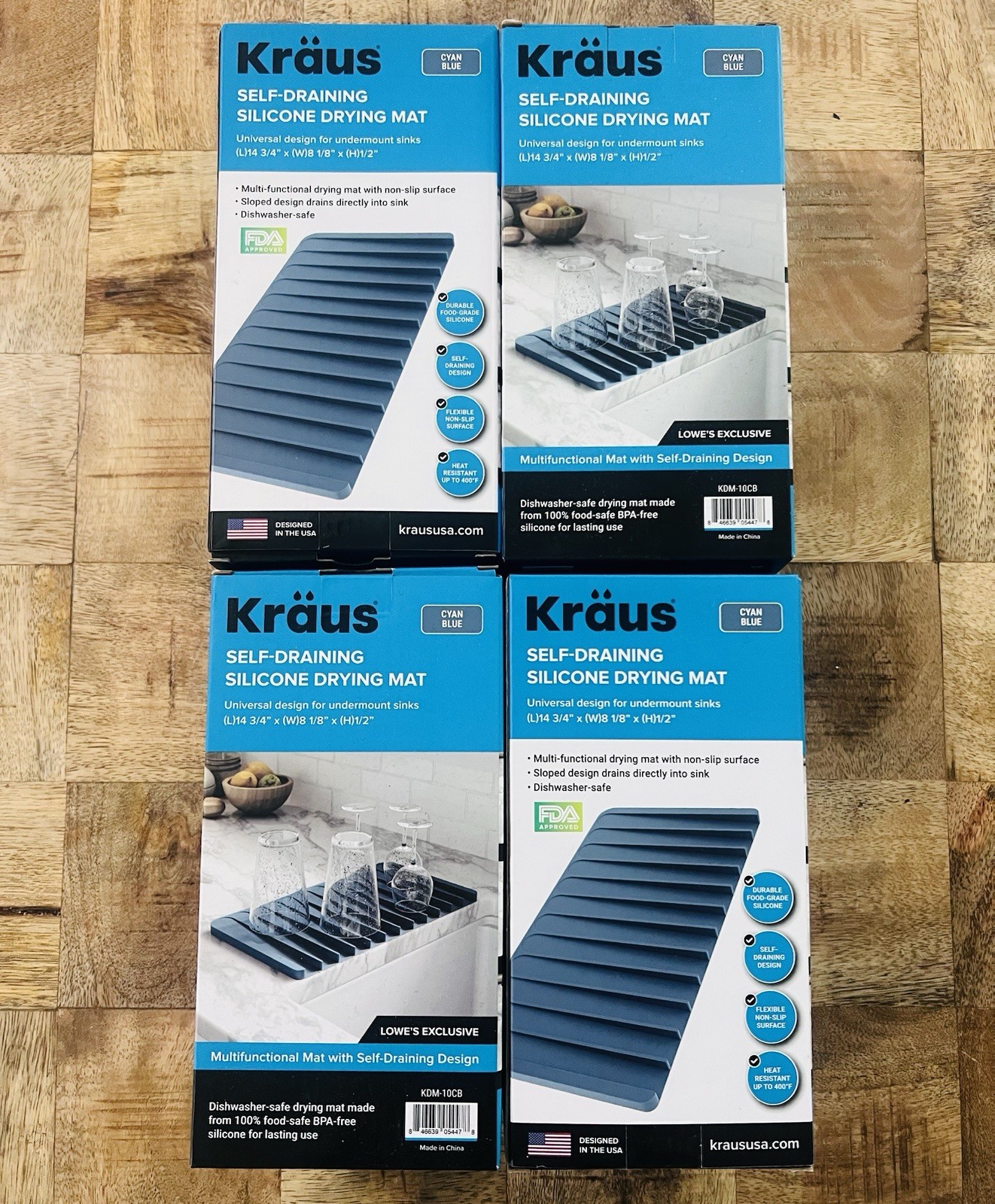 Kraus Silicone Sink Mat Self Draining Mat Cyan Blue 14 3/4\