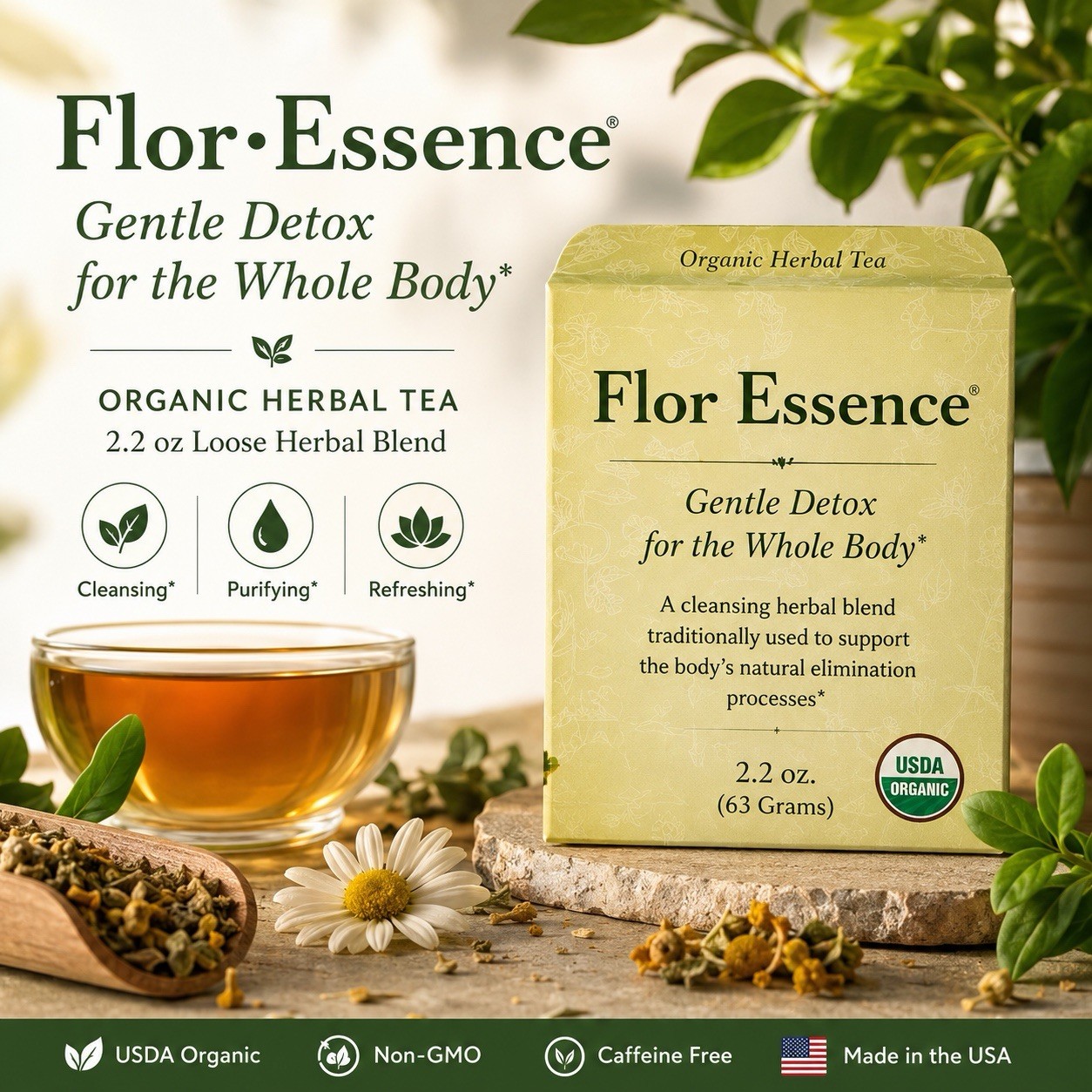Flora Flor•Essence Organic Herbal Tea 2.2 oz Loose Herbal Blend Flora Flor•Essence Organic Herbal Tea 2.2 oz Loose Herbal Blend