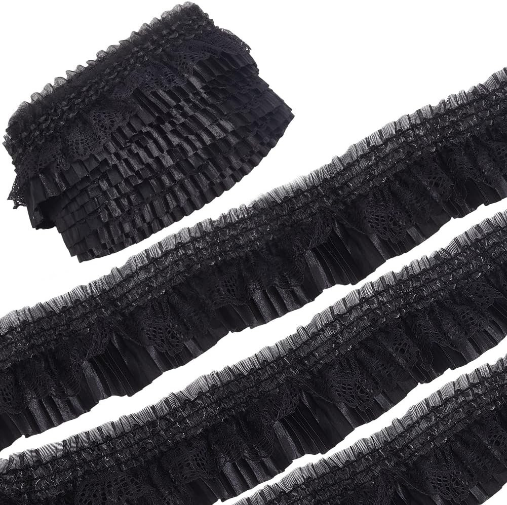 10 Yards 3 Inch Black Ruffled Lace Trim Elastic Stretch Layered Ribbon Pleated 10 Yards 3 Inch Black Ruffled Lace Trim Elastic Stretch Layered Ribbon Pleated