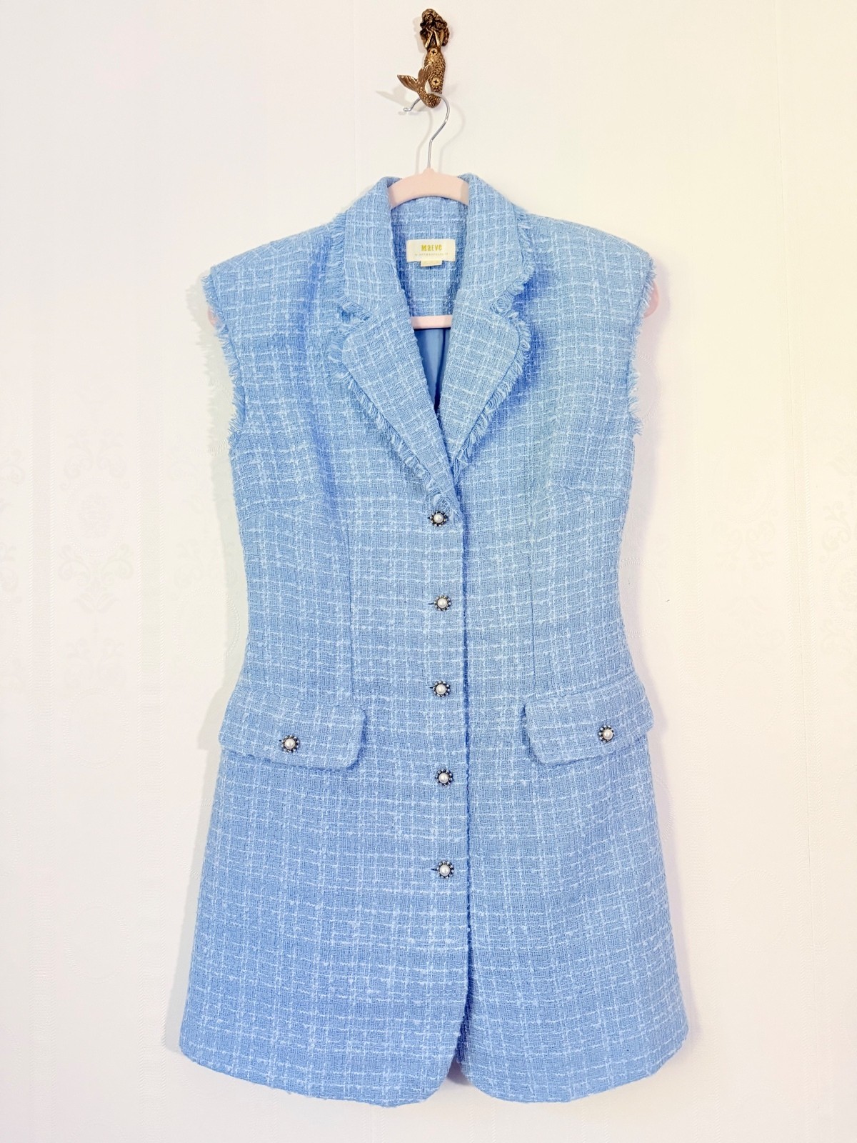 Maeve sleeveless blue pearl embellished dress