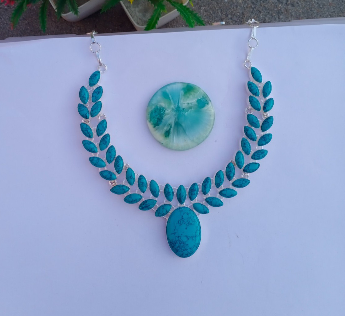 Beautiful Turquoise Gemstone Necklace 925 Sterling silver Jewelry For Mother