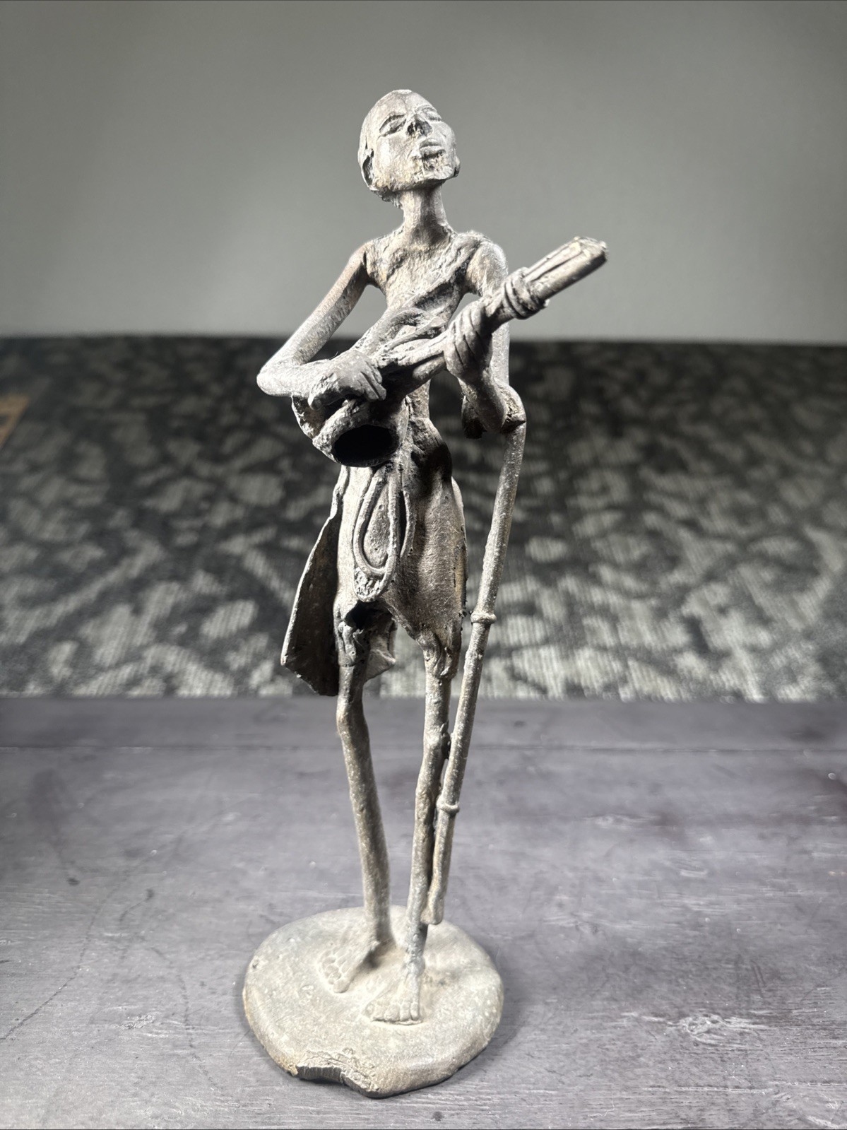 Antique Early 20th Century Brutalist Folk Art Bronze African Musician Statue Antique Early 20th Century Brutalist Folk Art Bronze African Musician Statue