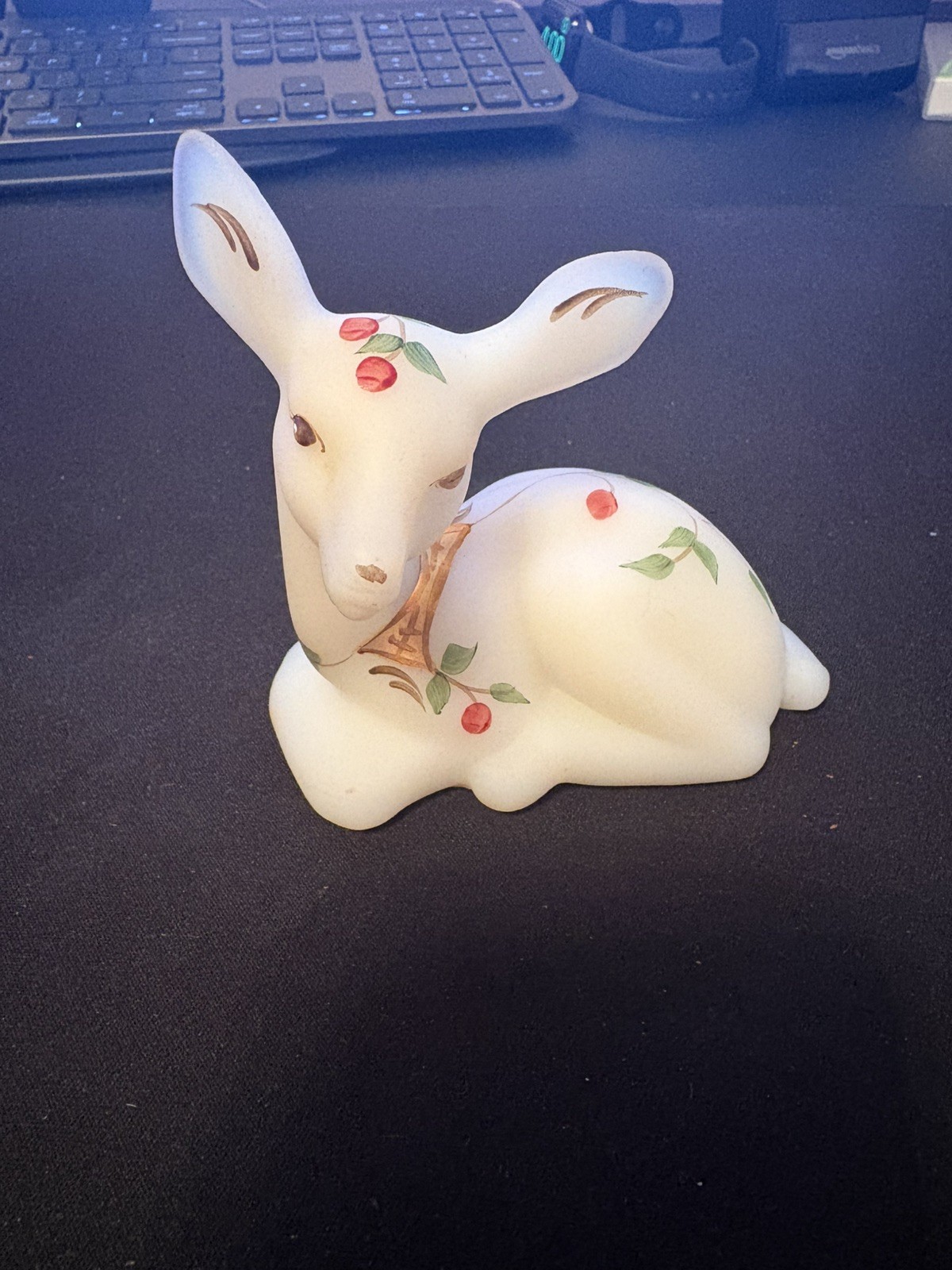 Fenton Art Glass Twining Berries #5160JX Christmas Fawn Hand Painted from 1998