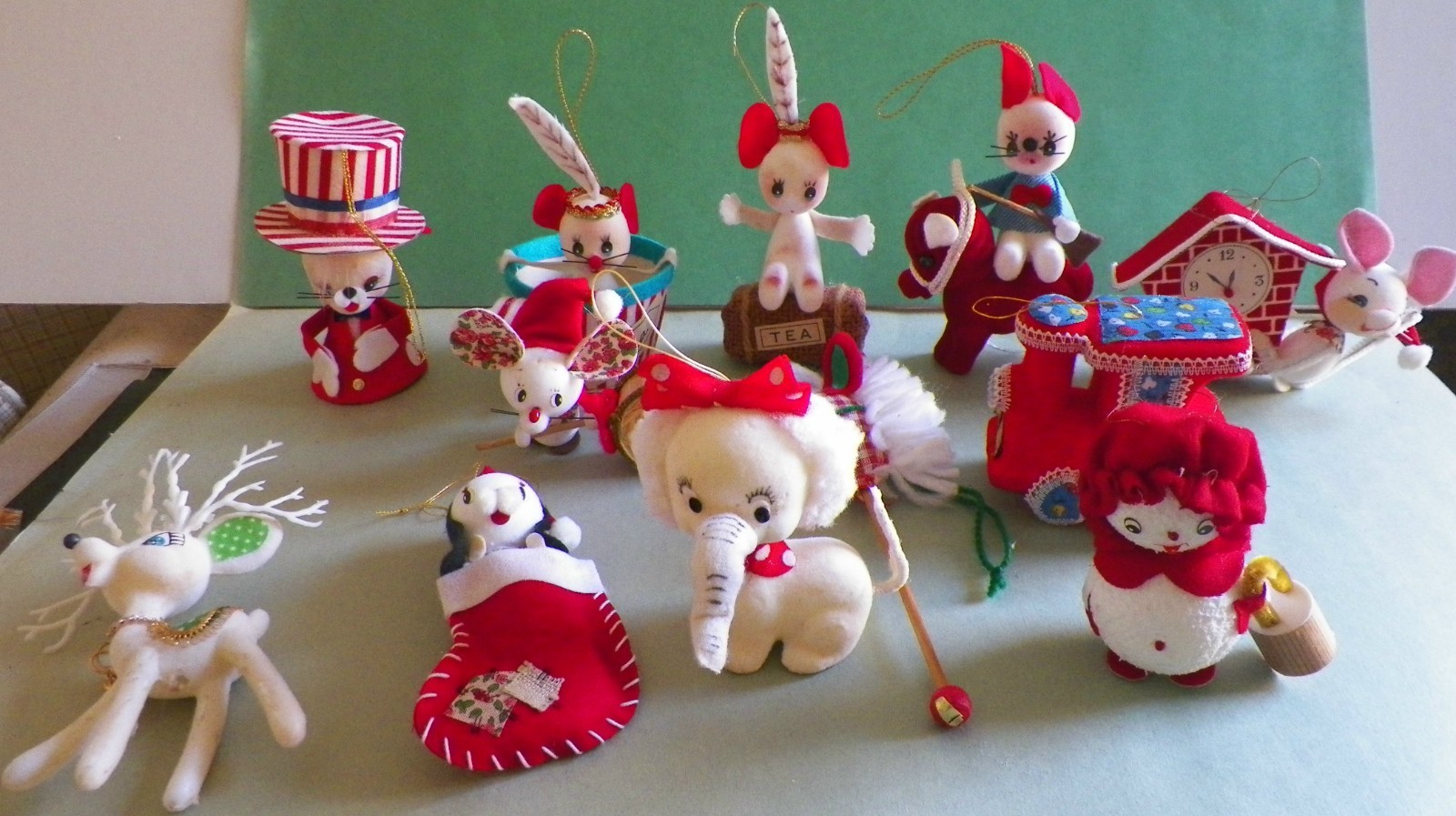 Vtg Kitsch Flocked Felt Christmas Ornaments Japan Elephant Reindeer Mice Lot 12 Vtg Kitsch Flocked Felt Christmas Ornaments Japan Elephant Reindeer Mice Lot 12