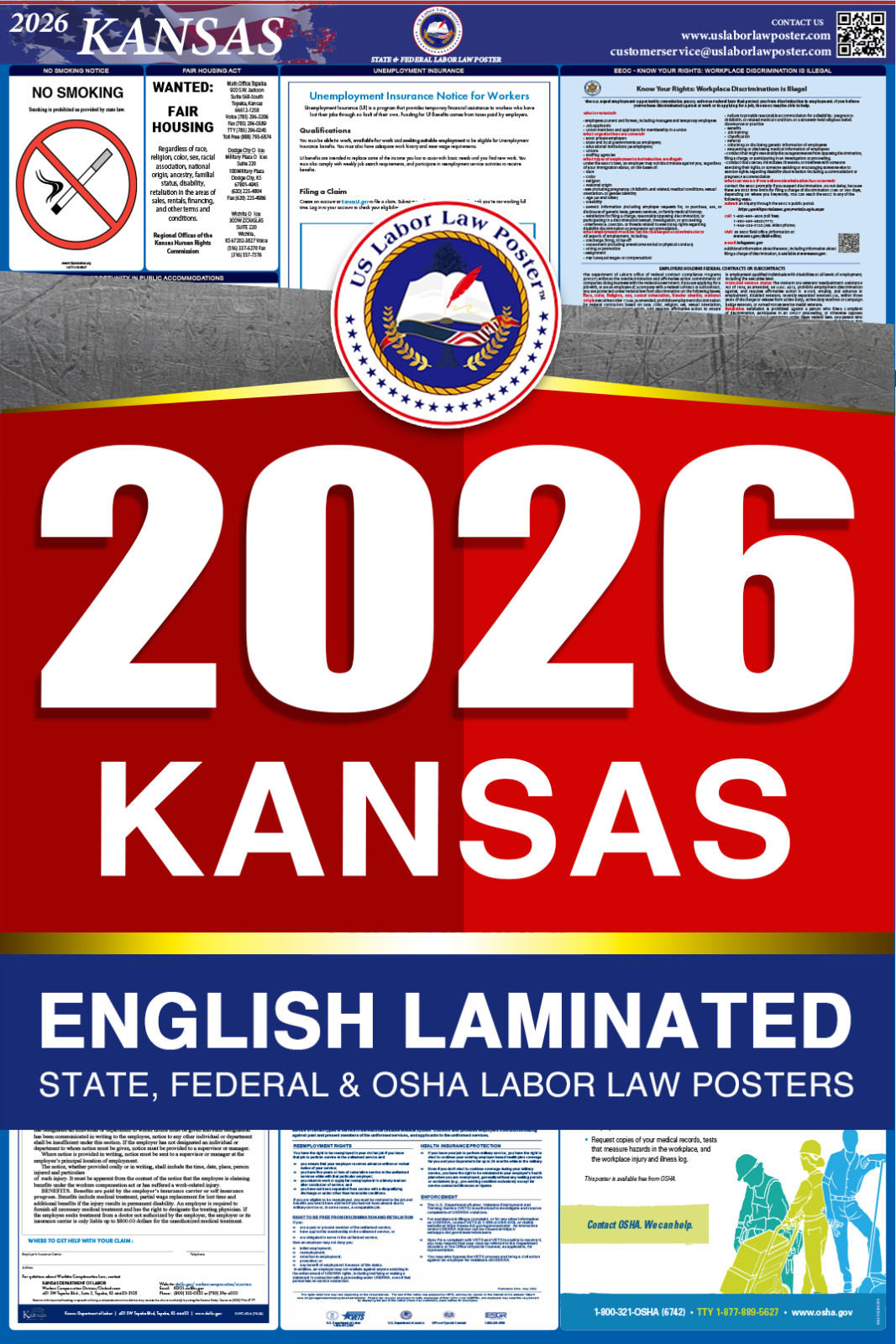 2026 Kansas KS LABOR LAW POSTER (Federal & State) English Laminated