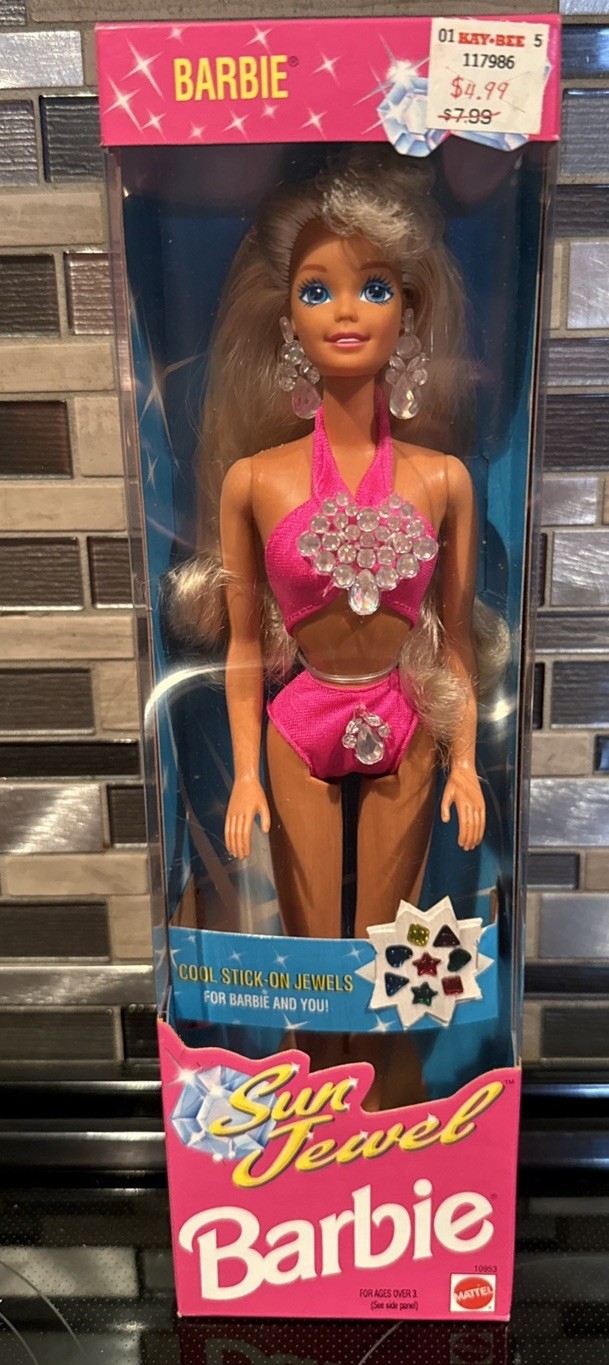 1993 Mattel SUN JEWEL Barbie Doll w/Stick on Jewels  No. 10953 - In Original Box