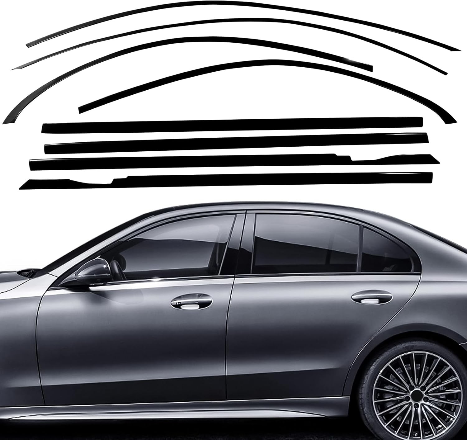 For Benz C-Class 2015-2021 Black Windows Strip Sill Molding Cover Trim