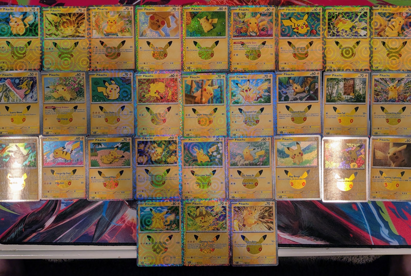 Pikachu 30th Anniversary Celebration Pokemon TCG Pikachu Holo Complete Set Of 30