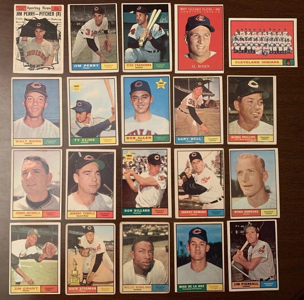 1961+1962 Topps MLB BASEBALL CLE INDIANS Card Lot(20)+(19)Perry+Stars+High+Low#s