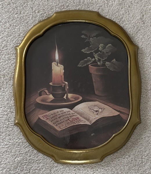 Vintage J Ross Fruit of the Spirit Print Gold Cast Metal Frame 1970s