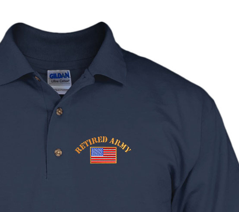RETIRED ARMY MILITARY Embroidery Embroidered Golf Polo Shirt