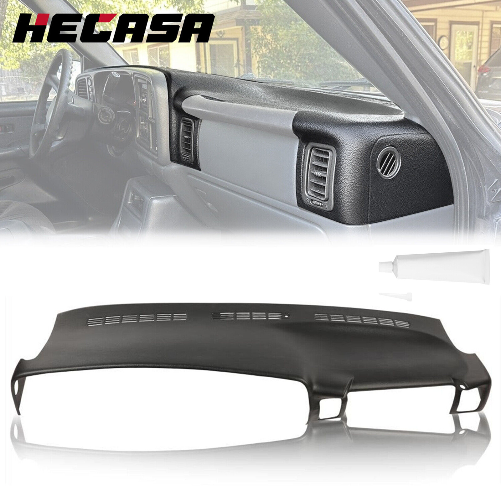 Black Molded Dash Cover Cap Board Overlay For 1999-06 03 Chevy Silverado Sierra