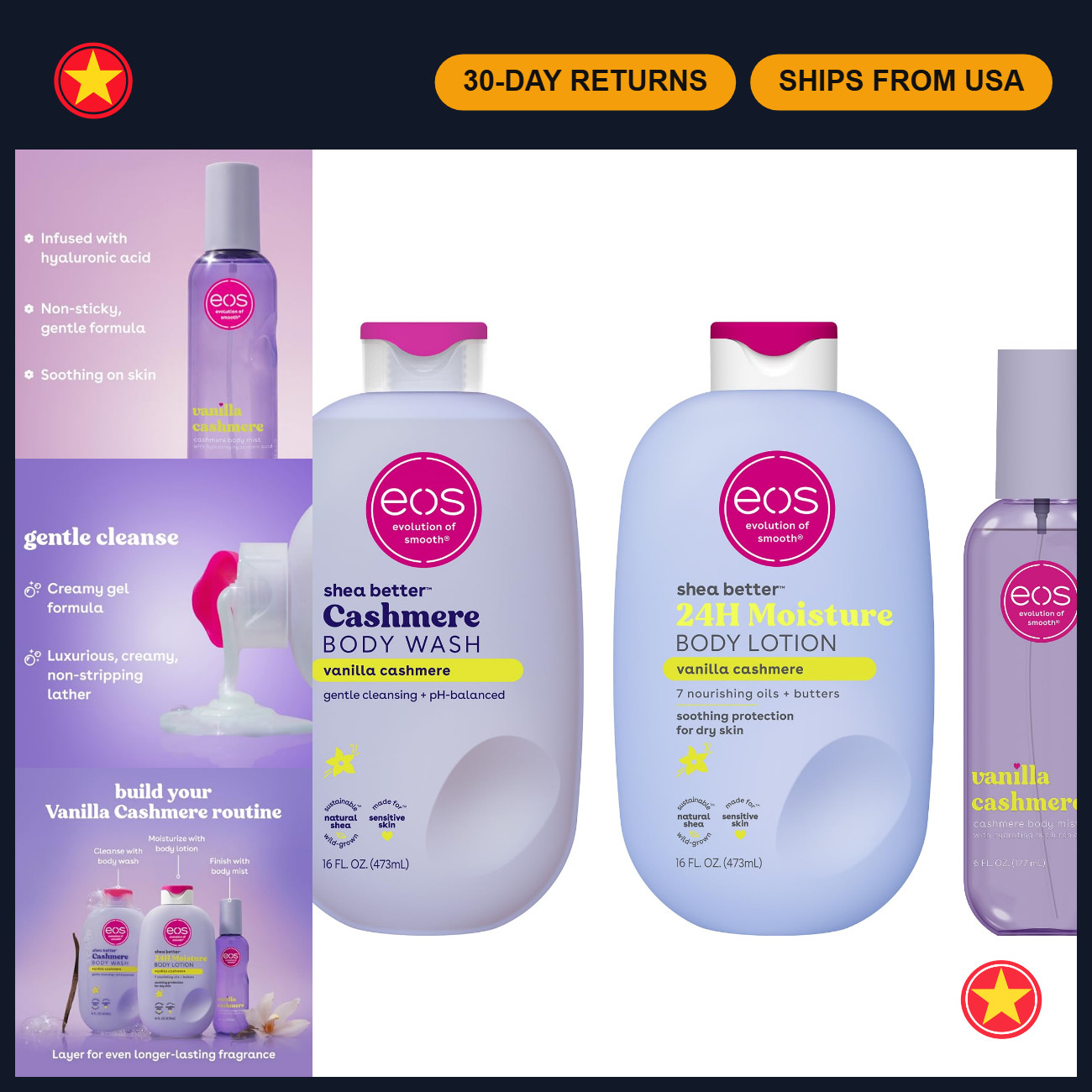Essentials Bundle: Vanilla Cashmere Body Wash, Mist & Lotion Set - Hydrating Ski