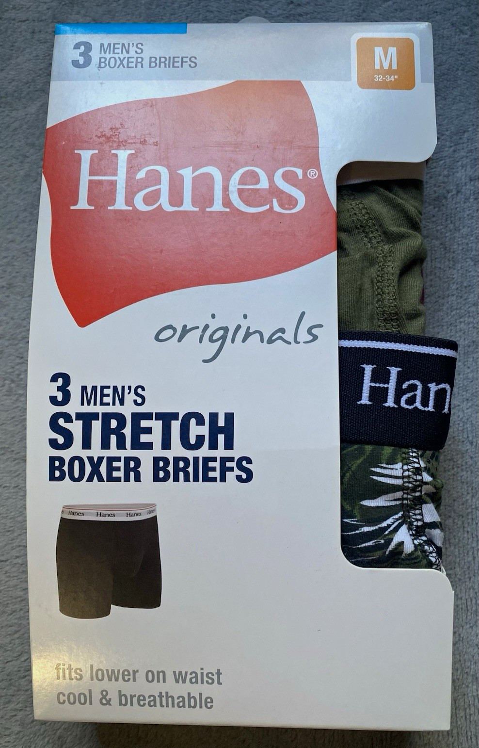 Hanes Originals Stretch Boxer Briefs 3-Pack M 32-34 Breathable Tagless