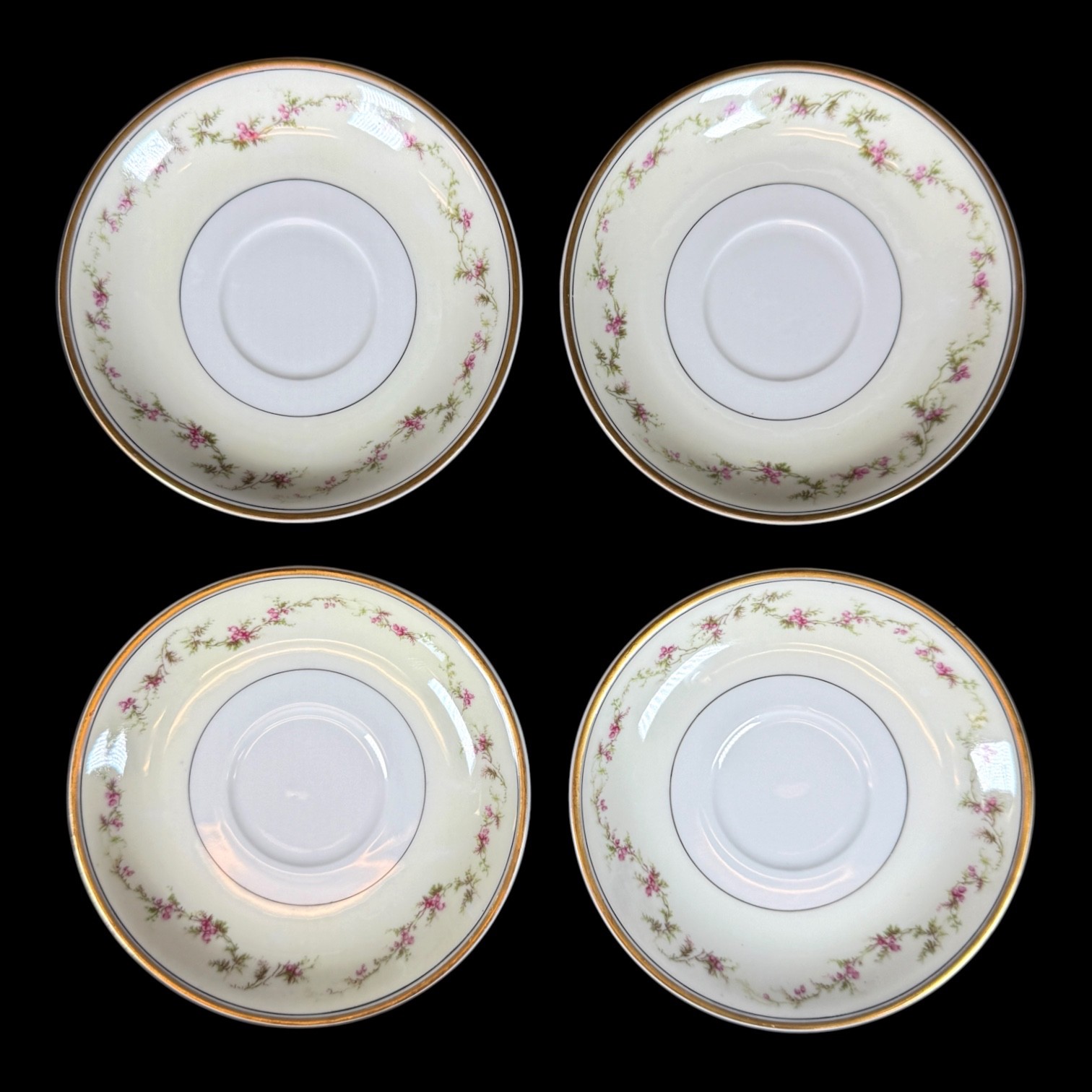 Lot of 4 Haviland & Co Limoges France Pink Rose Gold Rim Porcelain plates 5.5\