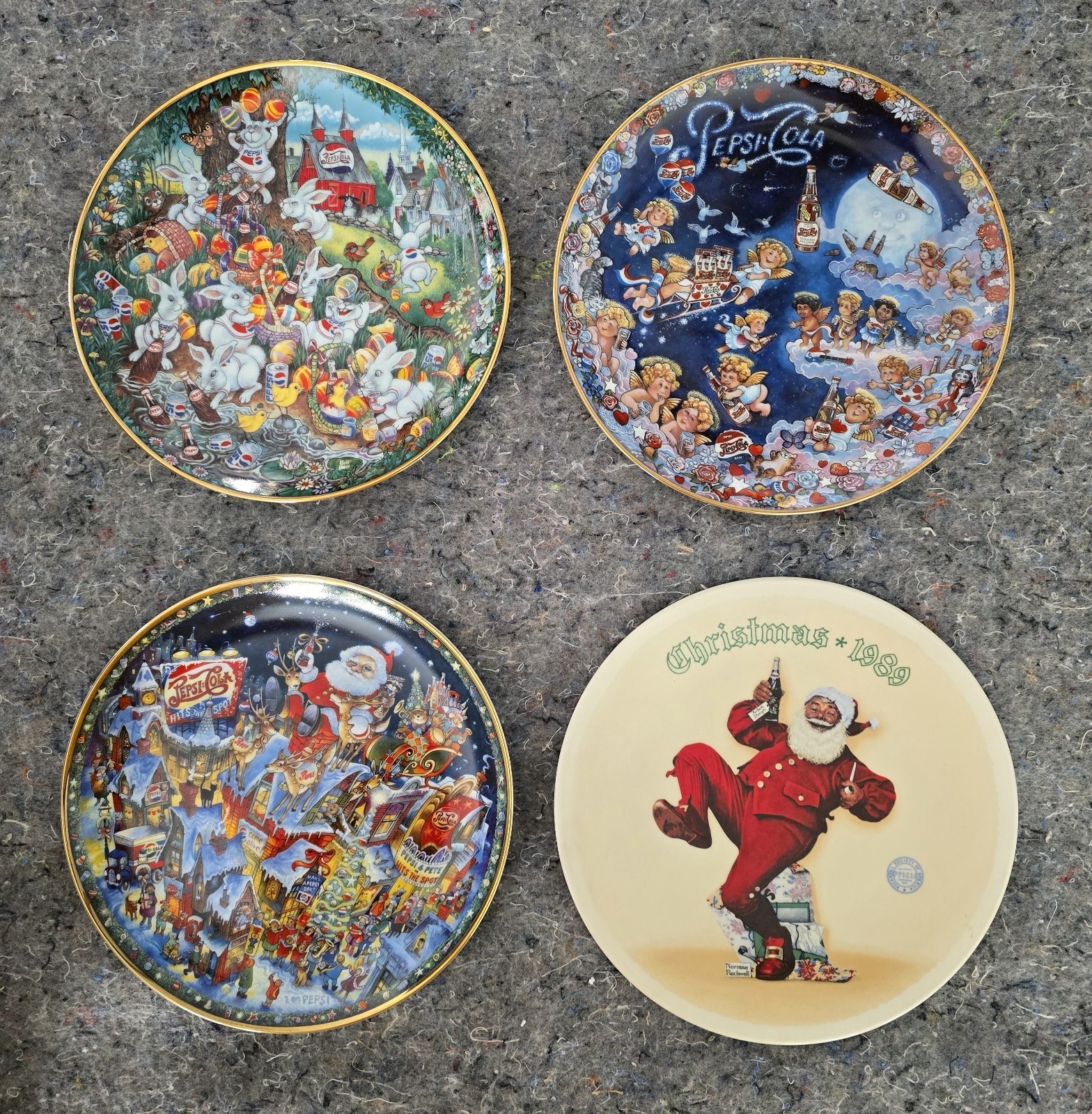 Lot 4 Vintage Pepsi Cola Collector Plates Franklin Mint Bill Bell Rockwell COA