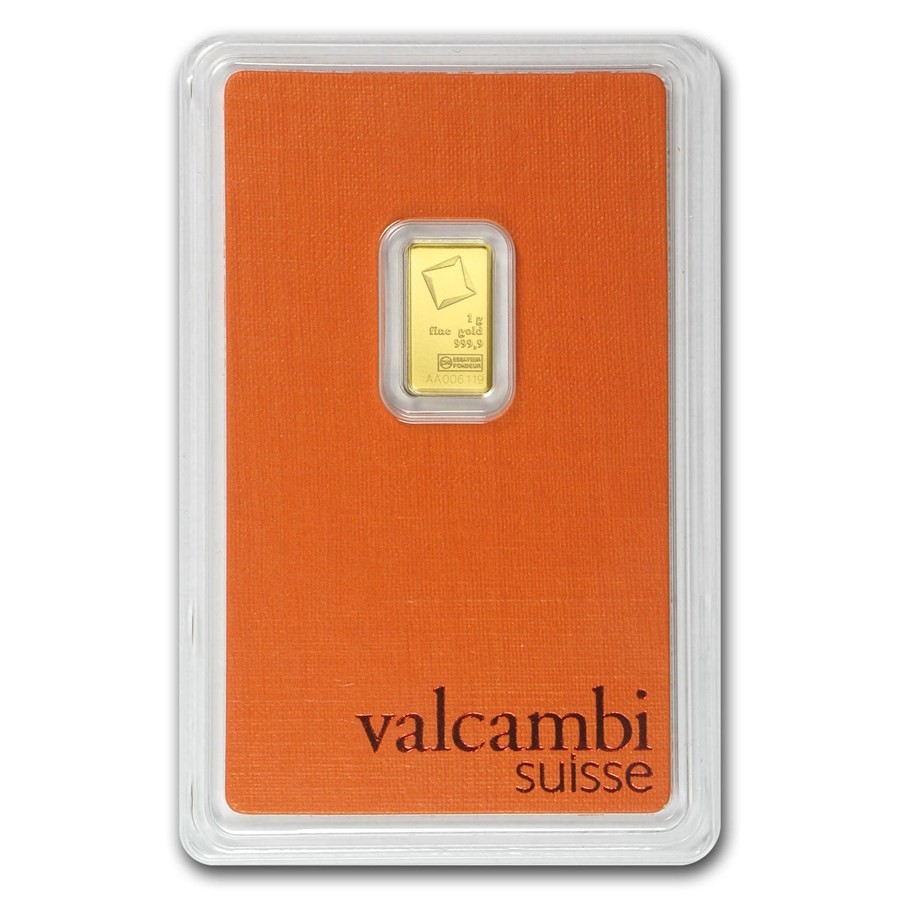 1 Gram Valcambi Suisse .9999 Fine Gold Bar in Assay 1 Gram Valcambi Suisse .9999 Fine Gold Bar in Assay