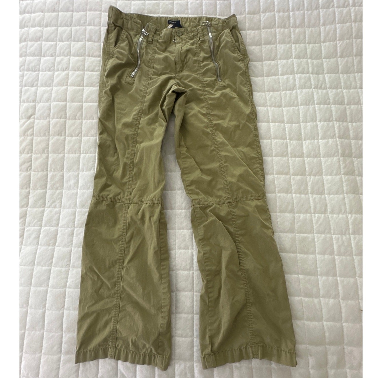 Vintage Gap Cargo Pants Women Medium Green Low Rise Flare Zip Ankle Y2K Grunge
