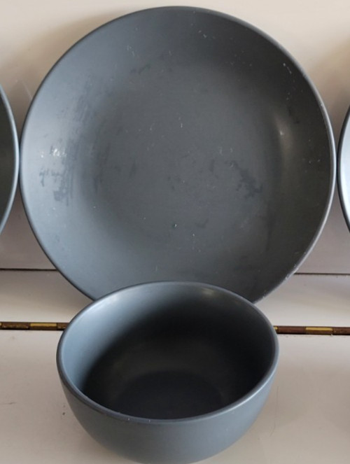 2 PIECE HOUSEFUL CERAMIC CEREAL SOUP SALAD BOWL AND PLATE MATTE GRAY