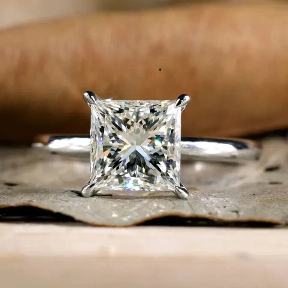 4.00 Ct F VVS2 Princess Cut Lab Grown Diamond Ring Set in Platinum IGI Certified