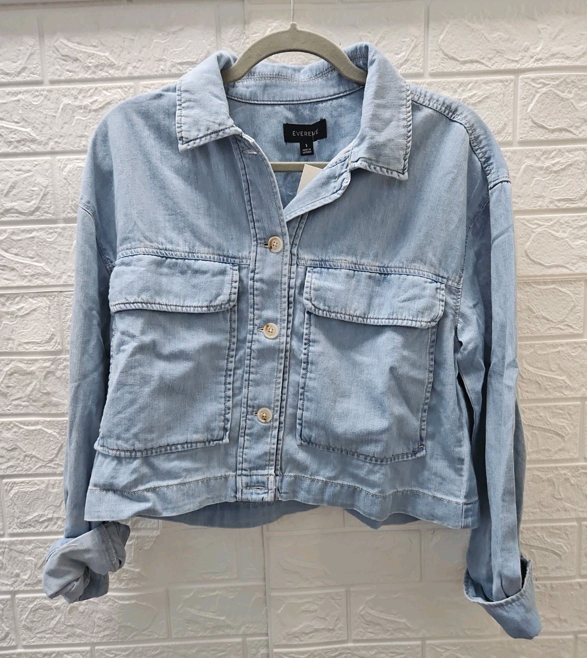 New Evereve Scout Denim Utility Jacket Light Indigo Size S New Evereve Scout Denim Utility Jacket Light Indigo Size S