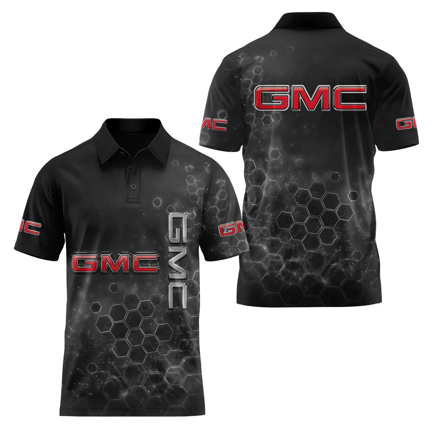 Custom Name GMC Racing Black Grey Logo 3D Men\'s Polo Shirt Size S-5XL