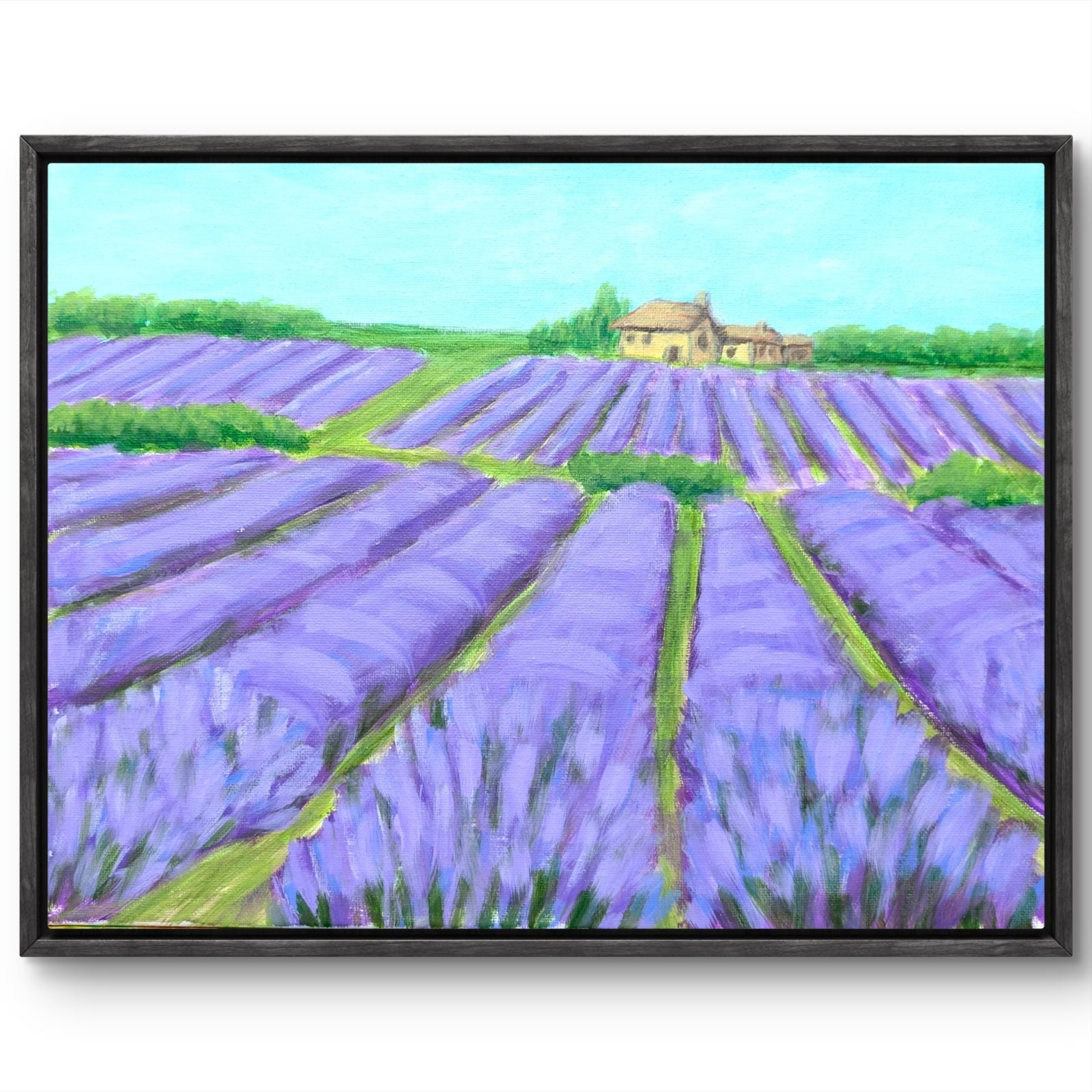 Original 14x11 Impressionist Lavender Field Farmhouse Painting Signed Canvas Art
