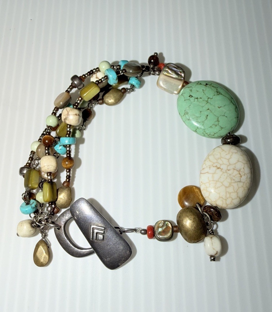 VTG Sterling Silver Silpada B1992 Retired Turquoise Coral Multi-Strand Bracelet