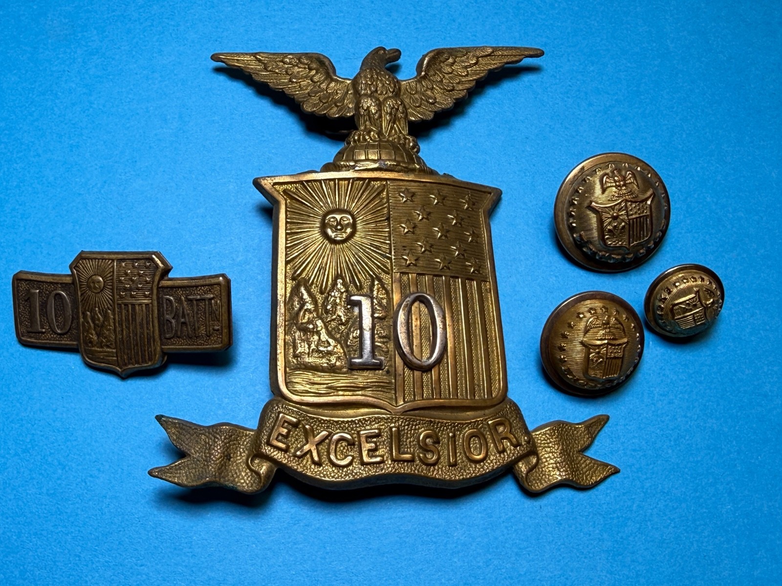 SPANAM, INDIAN WARS, M1881, HELMET PLATE, 10th REGIMENT, NY NATIONAL GUARD