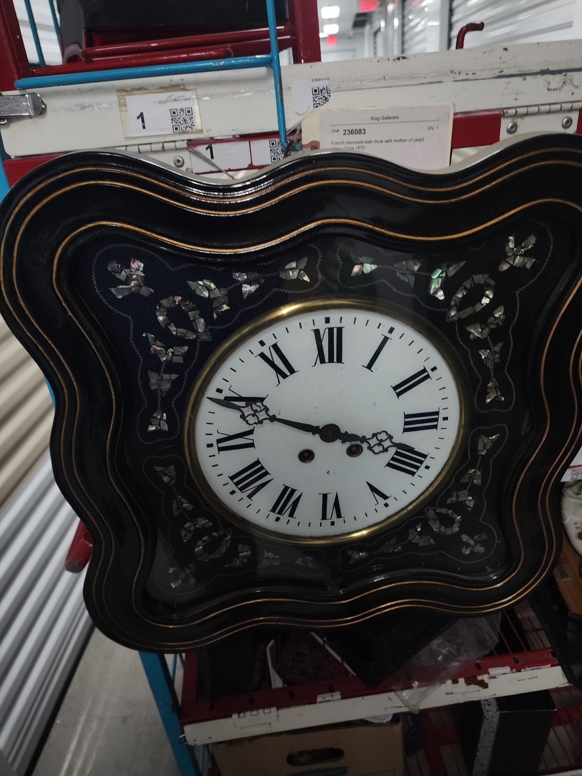 Antique c1870's French Clock Napoleon III Ebonized & Mother of Pearl Wall Clock Antique c1870's French Clock Napoleon III Ebonized & Mother of Pearl Wall Clock