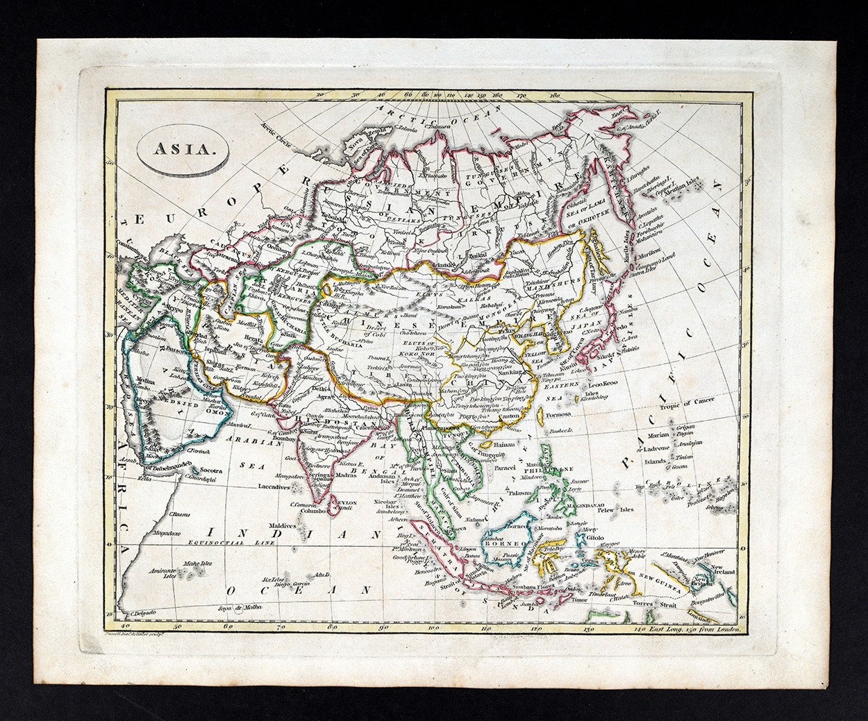 1817 John Russell Map Asia China Japan Korea Tibet India East Indies Arabia