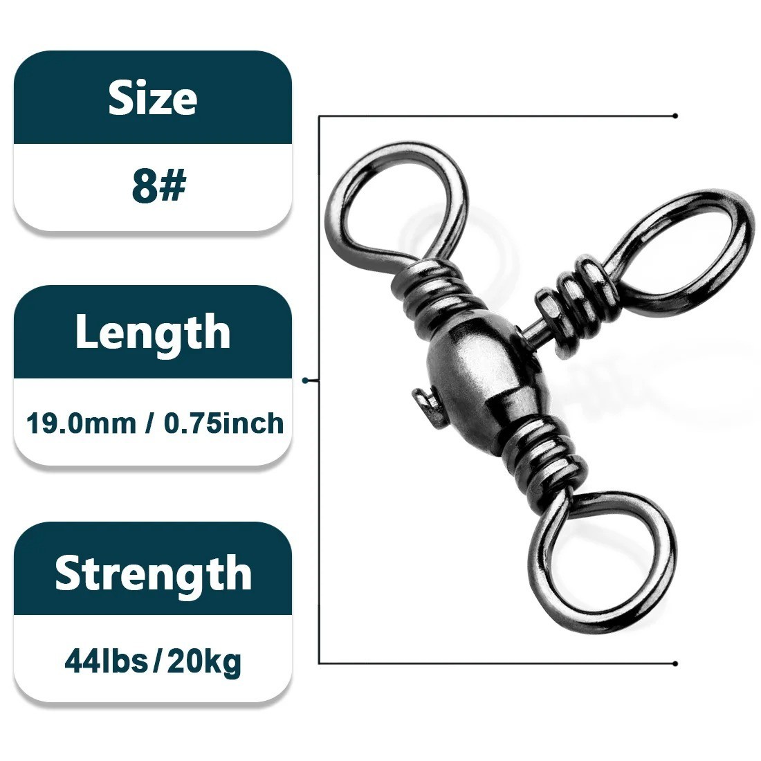 25-Pack 3 Way Swivels Fishing Tackle High Strength Stainless Steel