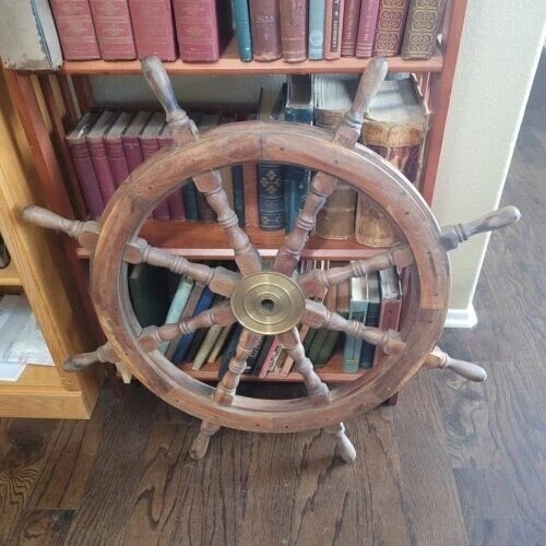 Vintage Maritime Nautical Boat Wooden Ship Marine 18 Wheel Brass Decor Gift Item Vintage Maritime Nautical Boat Wooden Ship Marine 18 Wheel Brass Decor Gift Item