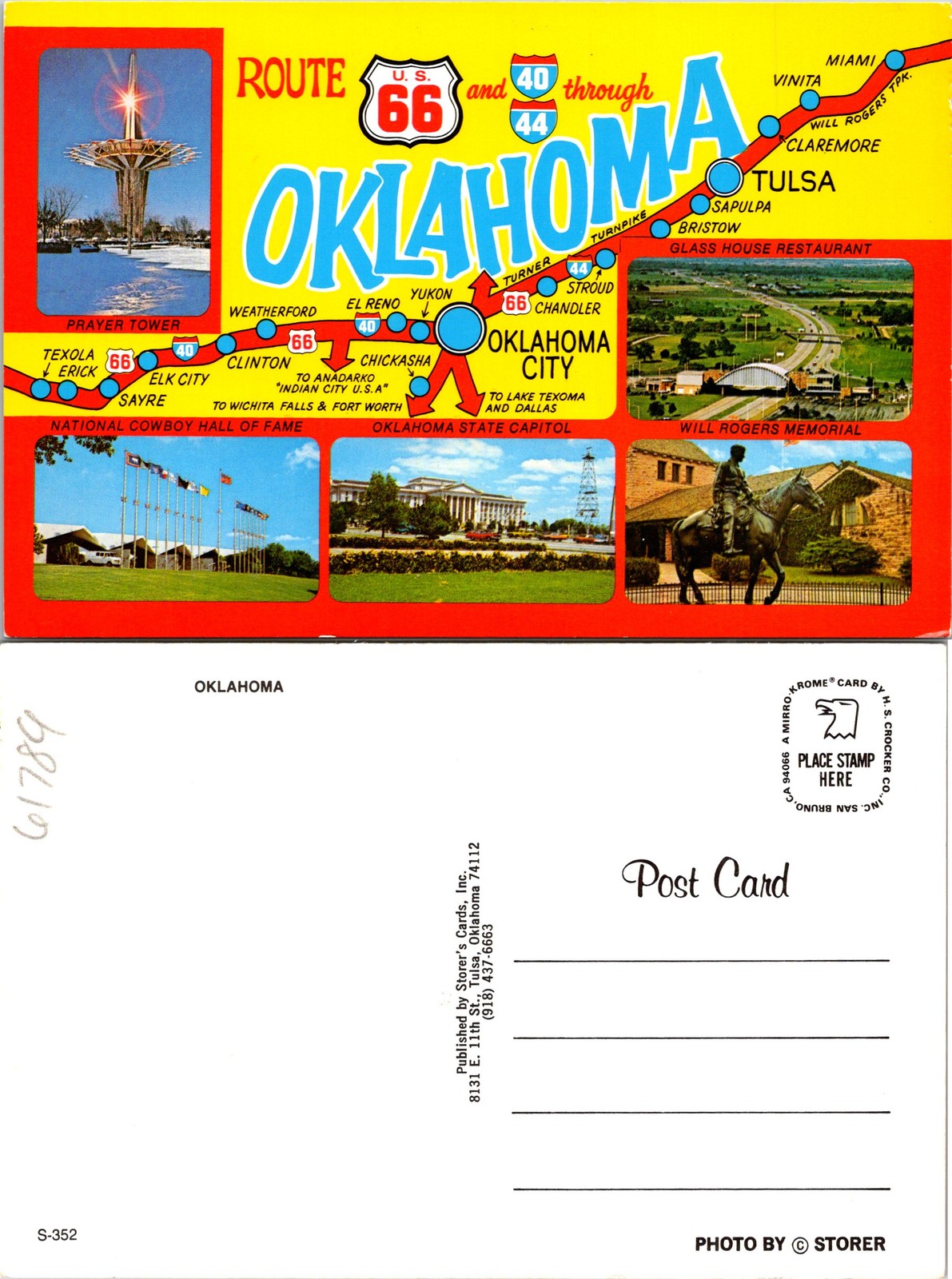Oklahoma OK Route 66 Through 44 and 40 Postcard 61789