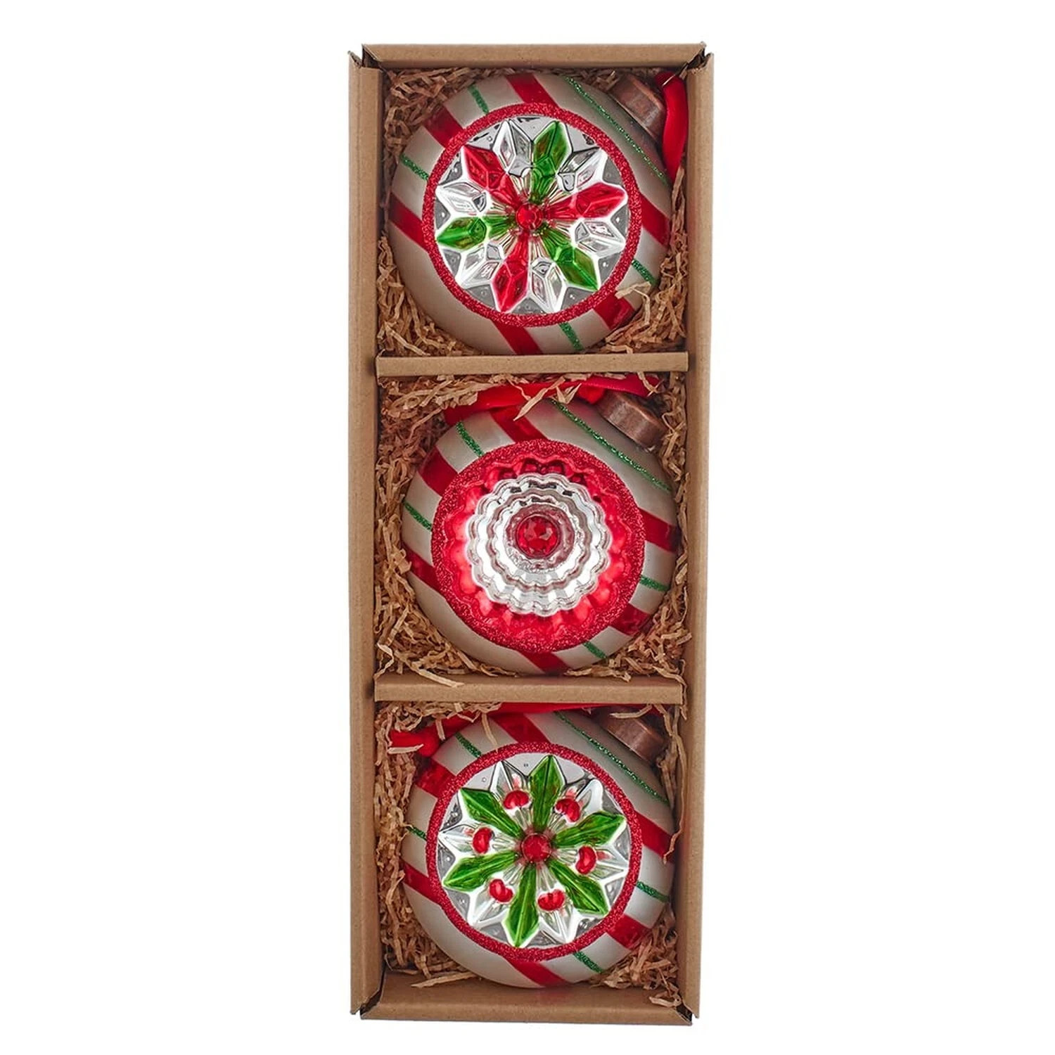 Kurt S. Adler 3.5” Set of 3 Glass Early Years Reflector Christmas Ornament NEW Kurt S. Adler 3.5” Set of 3 Glass Early Years Reflector Christmas Ornament NEW