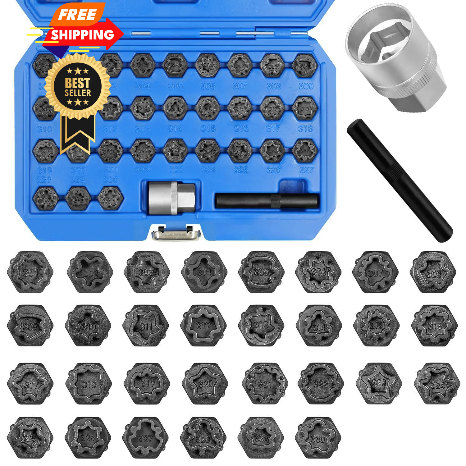 JEUCLEL 32PCS Wheel Locking Nut Key Kit - Normal, 301-330 Scoket Set JEUCLEL 32PCS Wheel Locking Nut Key Kit - Normal, 301-330 Scoket Set