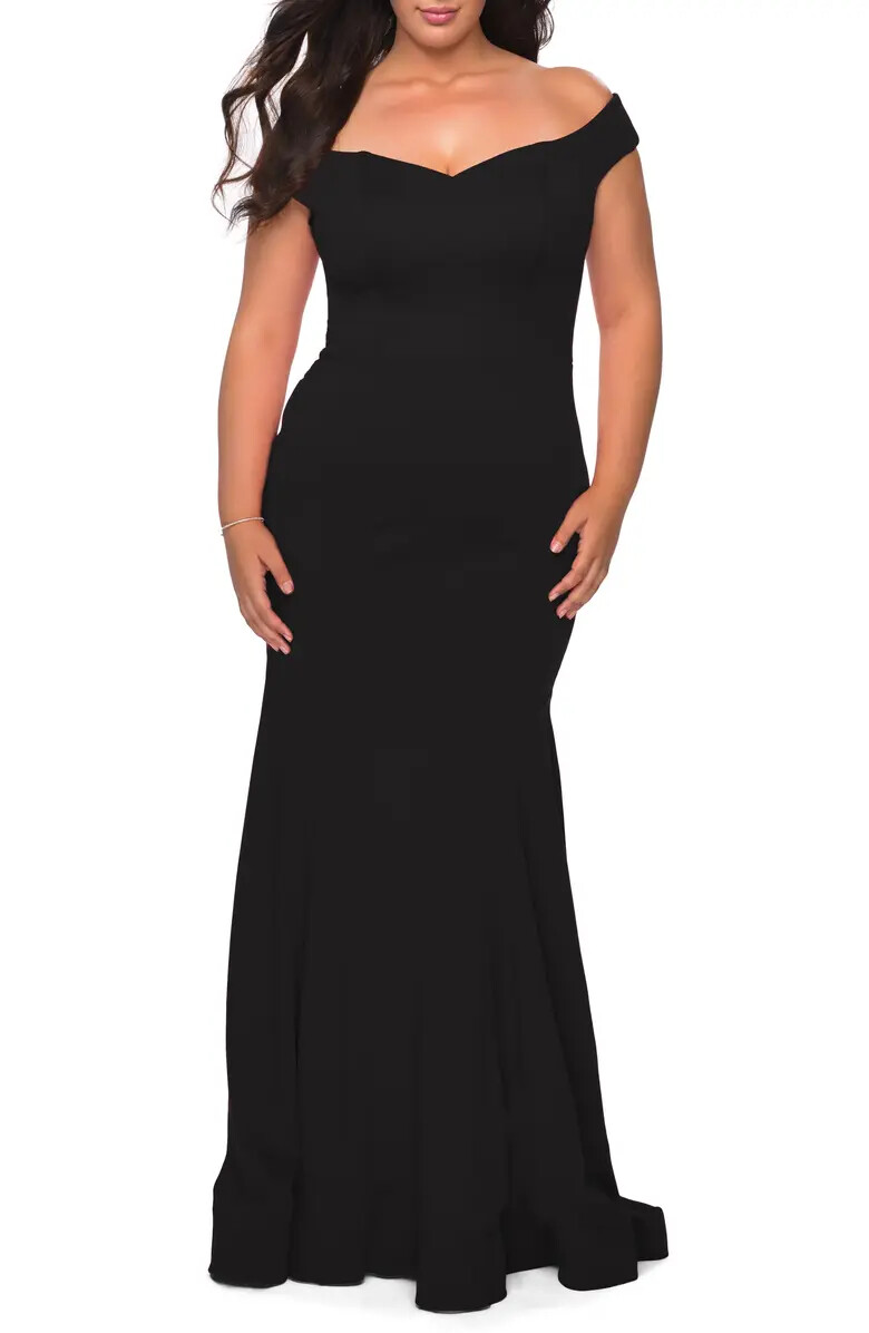 La Femme Curve Black Off the Shoulder Gown Size 16 Orig $368 *Petite*