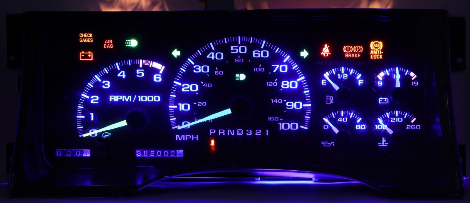 95 - 99 Chevy GMC C/K 1500 2500 Instrument Cluster Speedometer 382K Blue LEDs