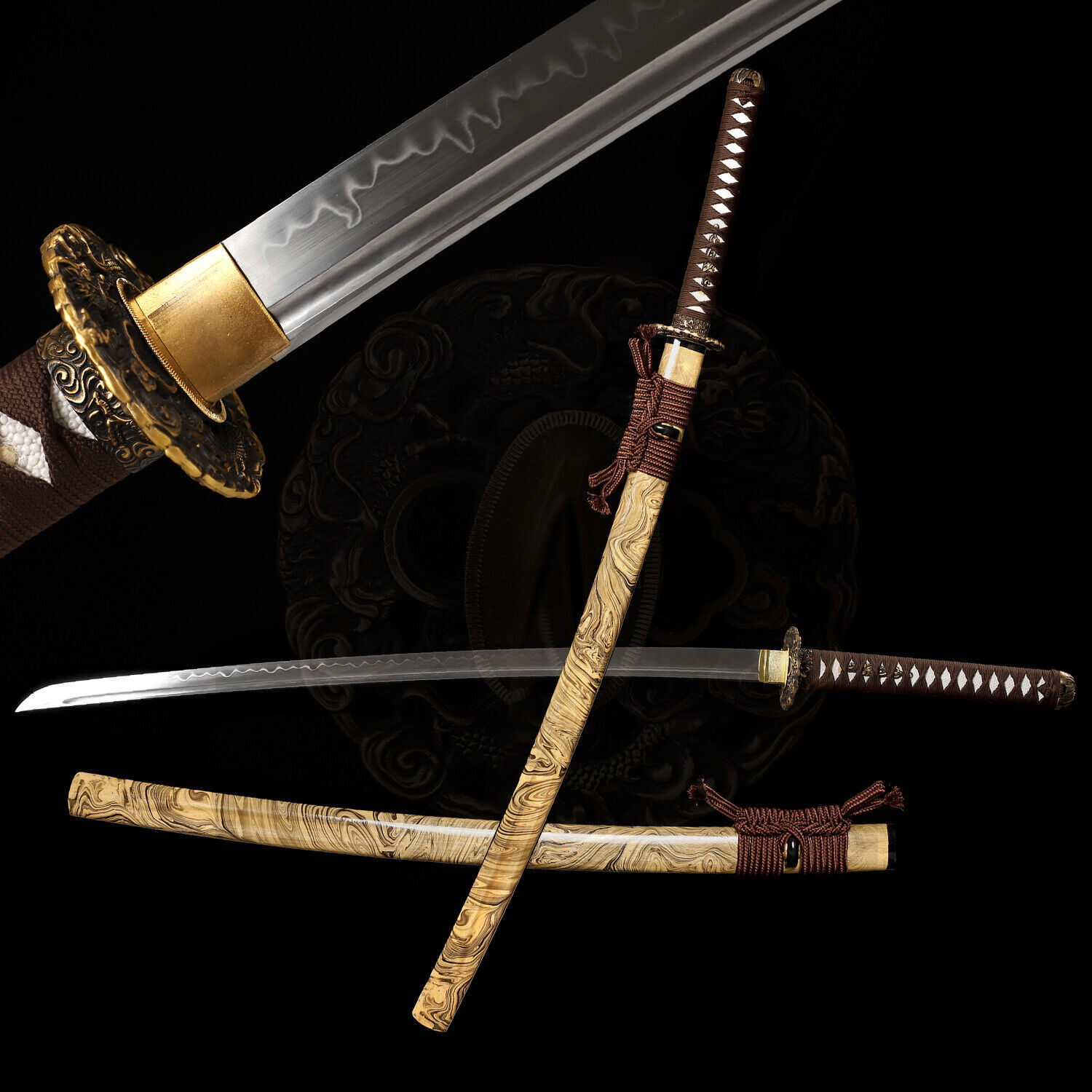 Japanese Katana Samurai Sword Clay Tempered T10 Steel Razor Sharp Full Tang