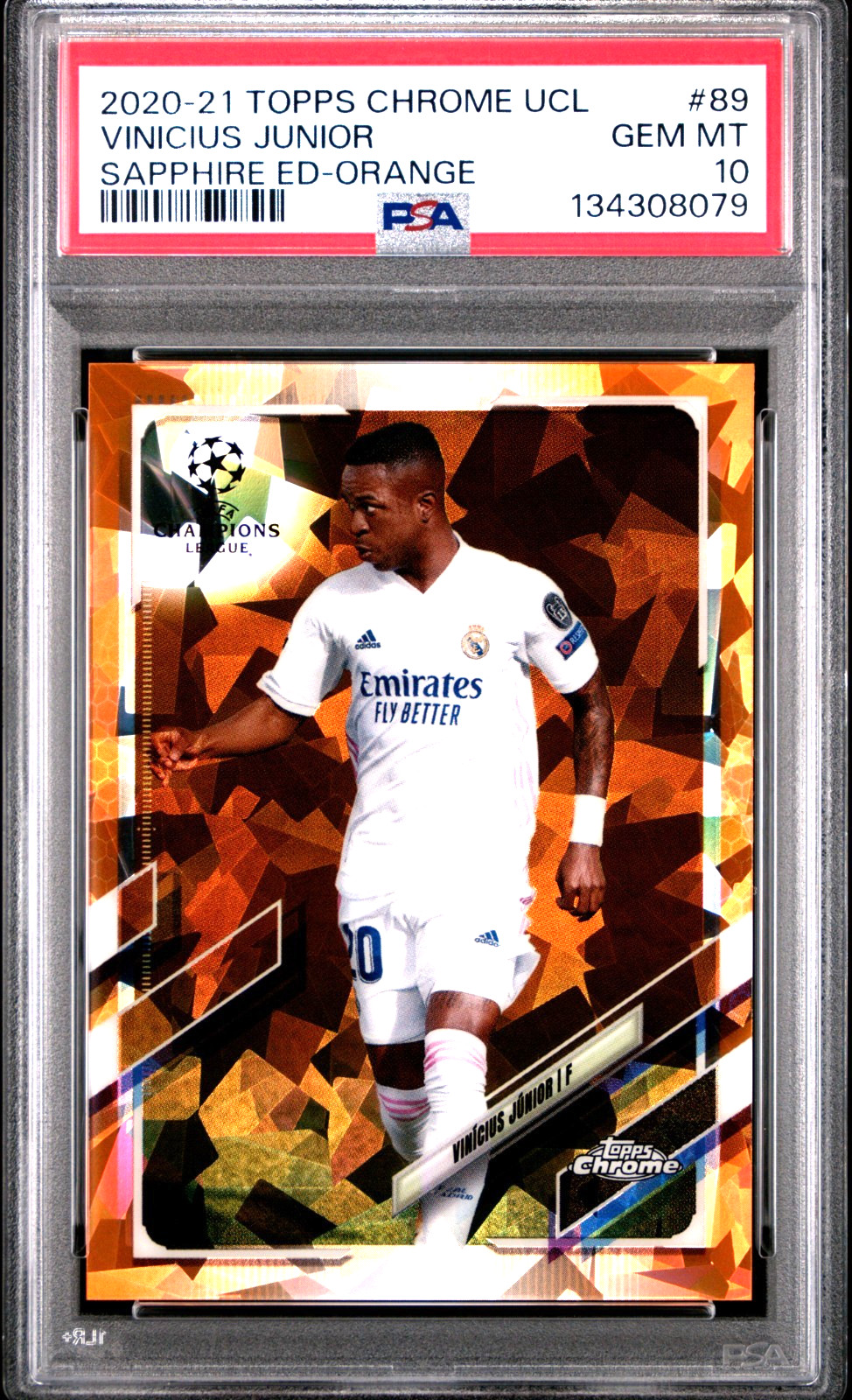 Vinicius Junior PSA 10 Orange /50 Sapphire 2020-21 Topps Chrome UEFA Real Madrid