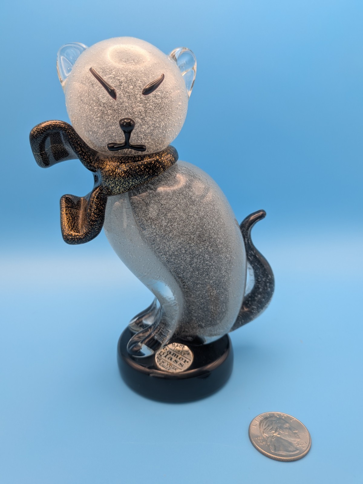 Vintage Alfredo Barbini Murano Glass Cat Figurine - Grey Pulegoso Glass Italy Vintage Alfredo Barbini Murano Glass Cat Figurine - Grey Pulegoso Glass Italy