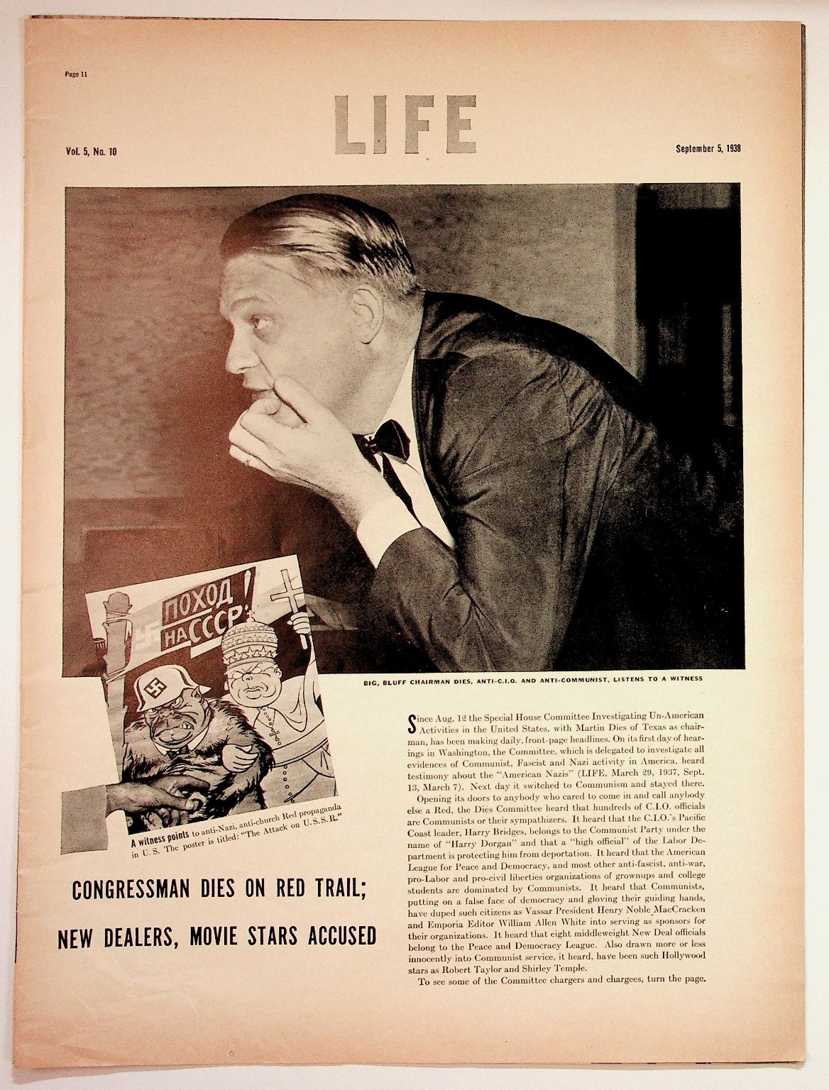 1938 LIFE Magazine Page - HUAC Anti-Communist Hearings, Hollywood Red Scare 1938 LIFE Magazine Page - HUAC Anti-Communist Hearings, Hollywood Red Scare