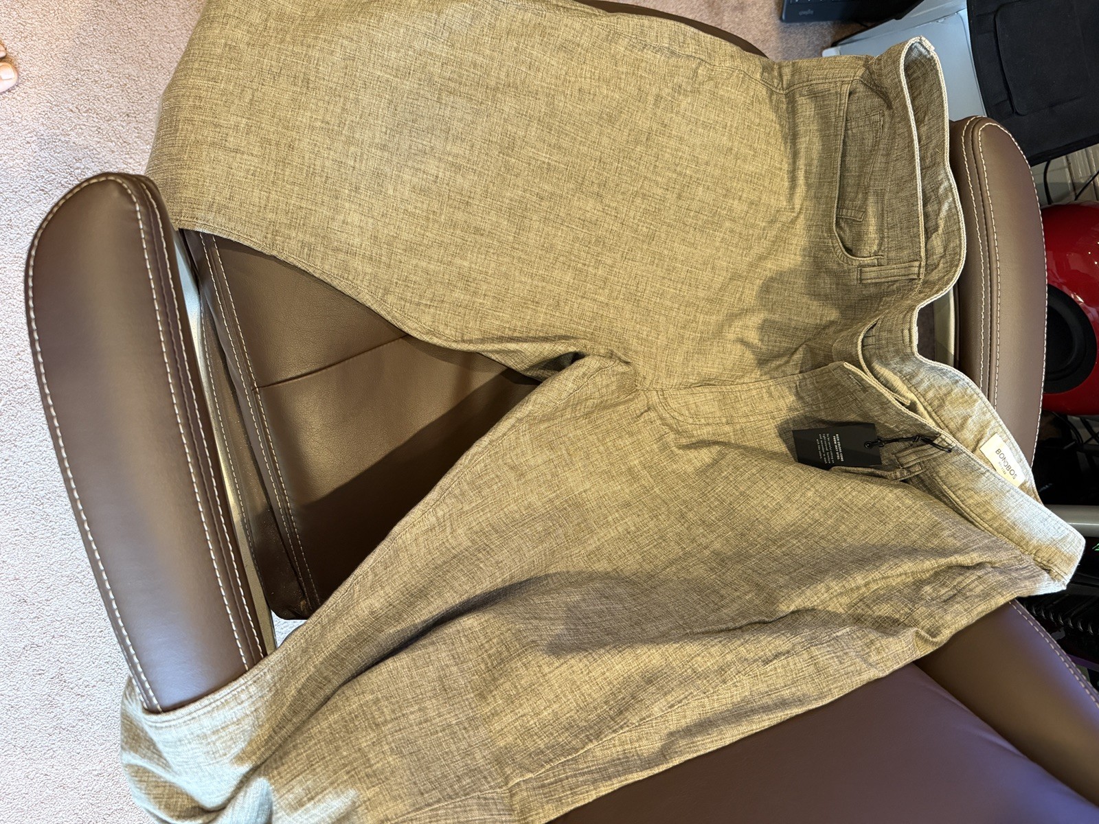 New BONOBOS Men\'s Coastal Linen 5 Pocket Green Gray Pants Size 40x30 Athletic