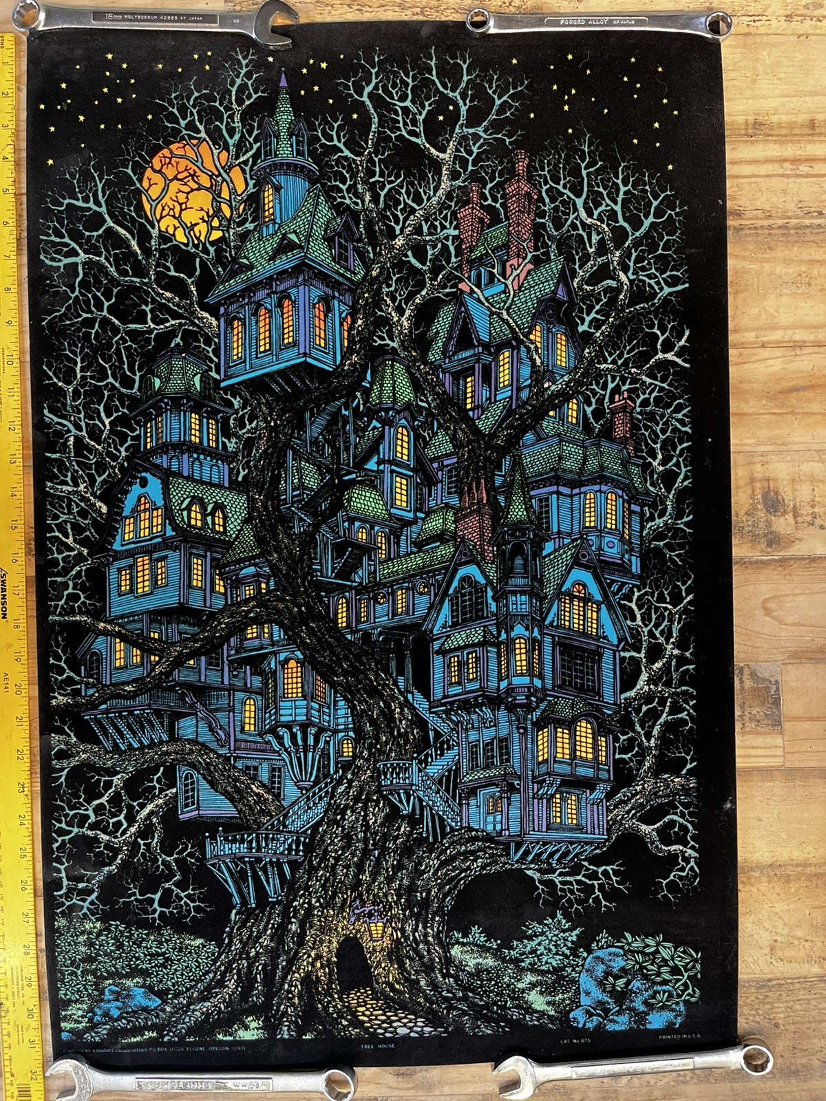 1970\'s Rare Tree House Blacklight poster, Wester Graphics, Vintage-Original 1970\'s Rare Tree House Blacklight poster, Wester Graphics, Vintage-Original