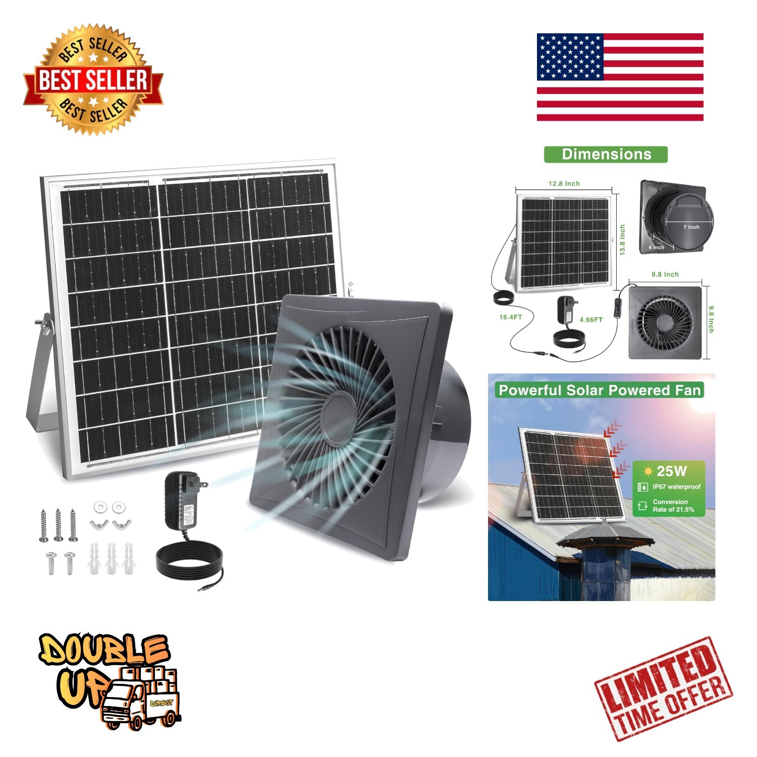 Eco-Friendly Solar Powered Exhaust Fan with Anti-Backflow Valve & High Airflow