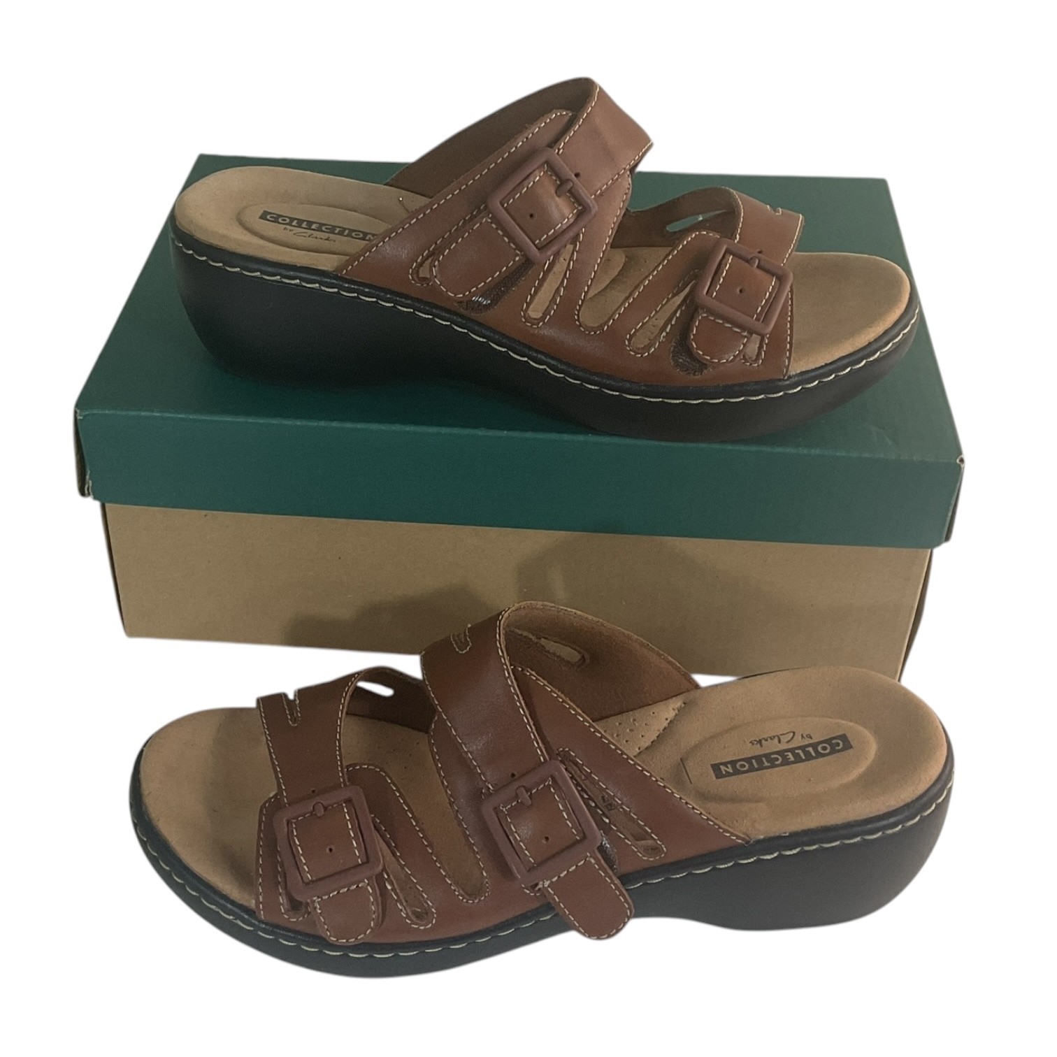 Clarks Delana Liri Women’s 6.5M Dark Brown Leather Cushion Soft Wedge Sandals