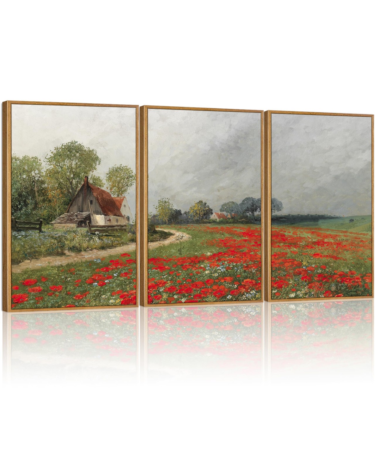 HesenDot Vintage Country Poppies Wall Art, Poppies Meadow Frame 24x16 Inch Se... HesenDot Vintage Country Poppies Wall Art, Poppies Meadow Frame 24x16 Inch Se...